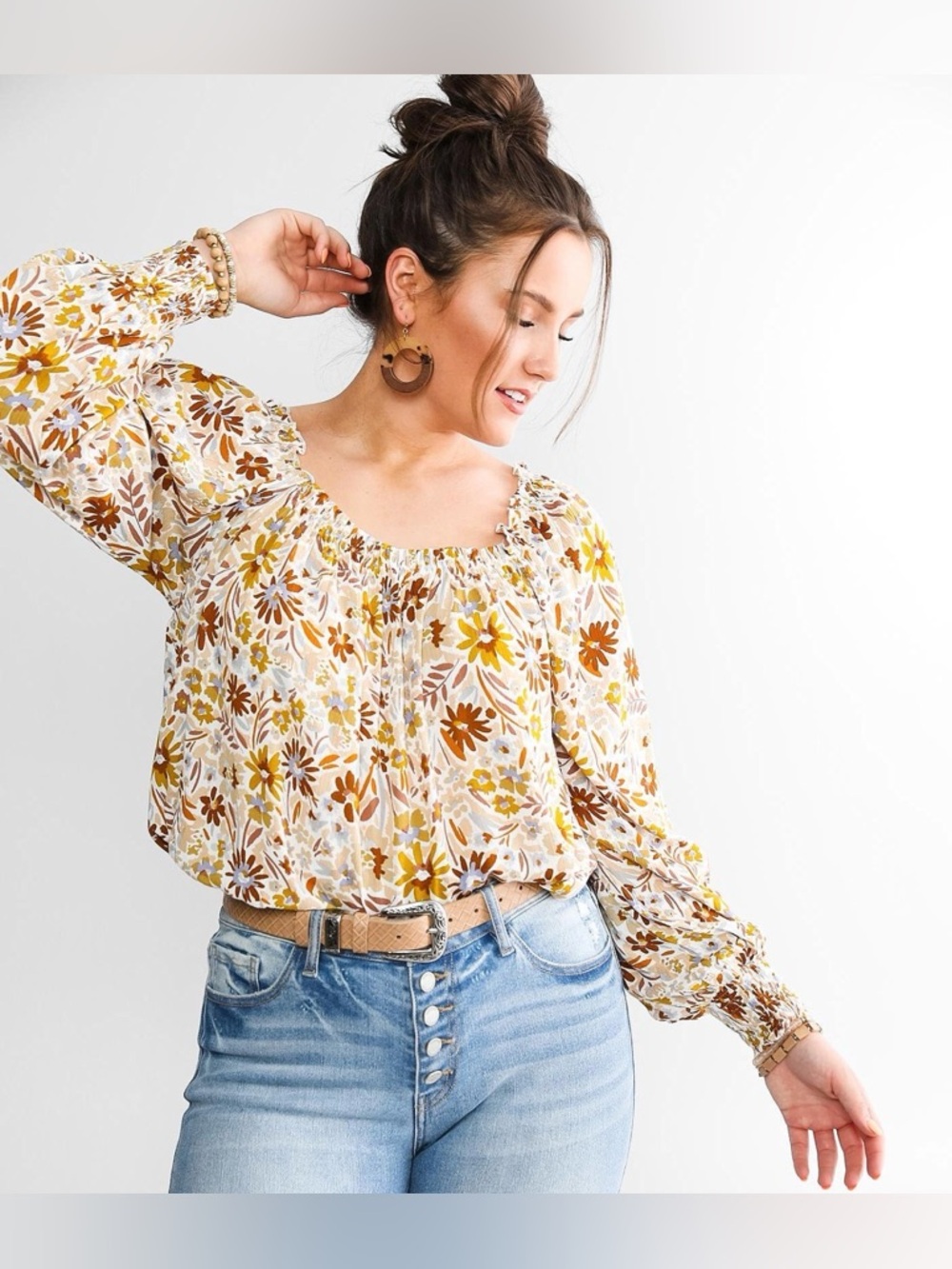 Daytrip Floral Crinkle Top Womens Size Small Ties In Back Boho Buckle